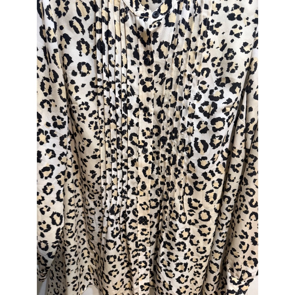 Jones New‎ York Sport Leopard Print Pintuck Button Down Blouse Tan Black Small - Picture 5 of 10